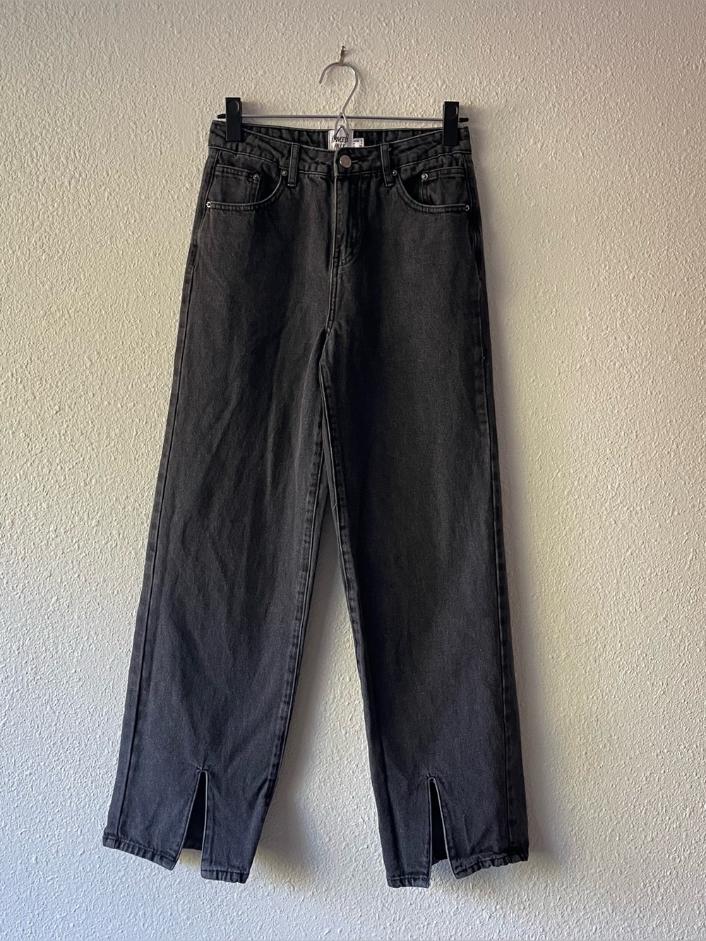 Princess Polly Jeans Womens 4 Black High Rise Wide Leg Split Hem 30” Inseam